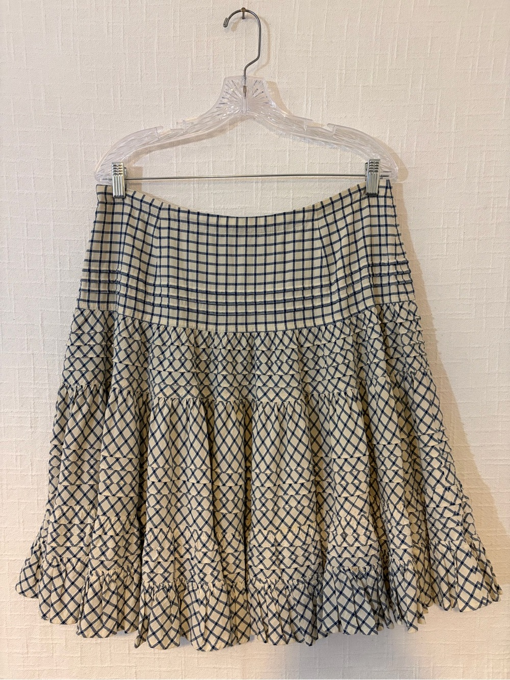 Ralph Lauren Women's Blue White Check Cotton Pleated Knee Skirt Zip 10 - Picture 4 of 4